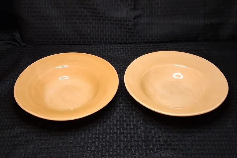 Pottery Barn Sausalito Amber Yellow Earthenware Soup Pasta Bowls Mexico Set 2